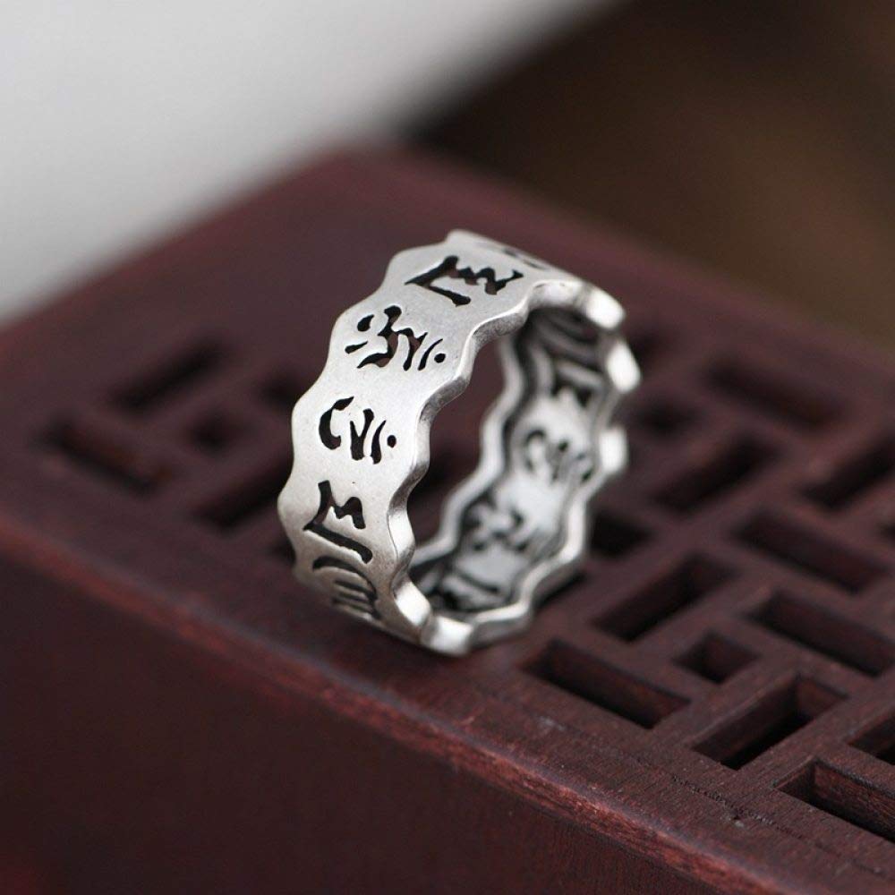 Amazon.com: Breccaly Vintage 925 Sterling Silver Ladies Ring Personality  Men Simple Engraving Wave Pattern Hollow Six-Character Mantra Trend  Accessories Charm Gift,8 : Clothing, Shoes & Jewelry