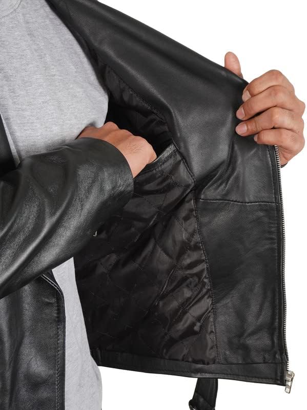 Vista 5 de SpazeUp Men's Black Genuine Lambskin Leather Jacket - Asymmetrical Brando Style Mens Casual Real Leather Jacket
