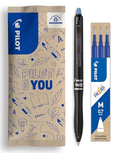 PILOT - Lot de 1 FriXion Ball 07 Plus + 1 set de 3 Recharges - Stylo Roller Effaçable - Stylo Rétractable et Rechargeable - Fabriqué en Plastique Recyclé -...