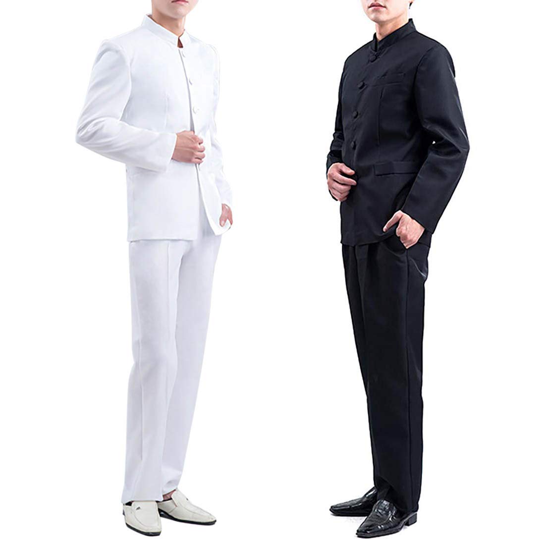 Mandarin Collar Men's Suit Vintage Classic Chinese Slim Fit Blazer Pants Outfit Groom Prom Formal Suit