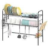 NEX Over The Sink Dish Drying Rack 2 Tier Kitchen Space Saver, Black