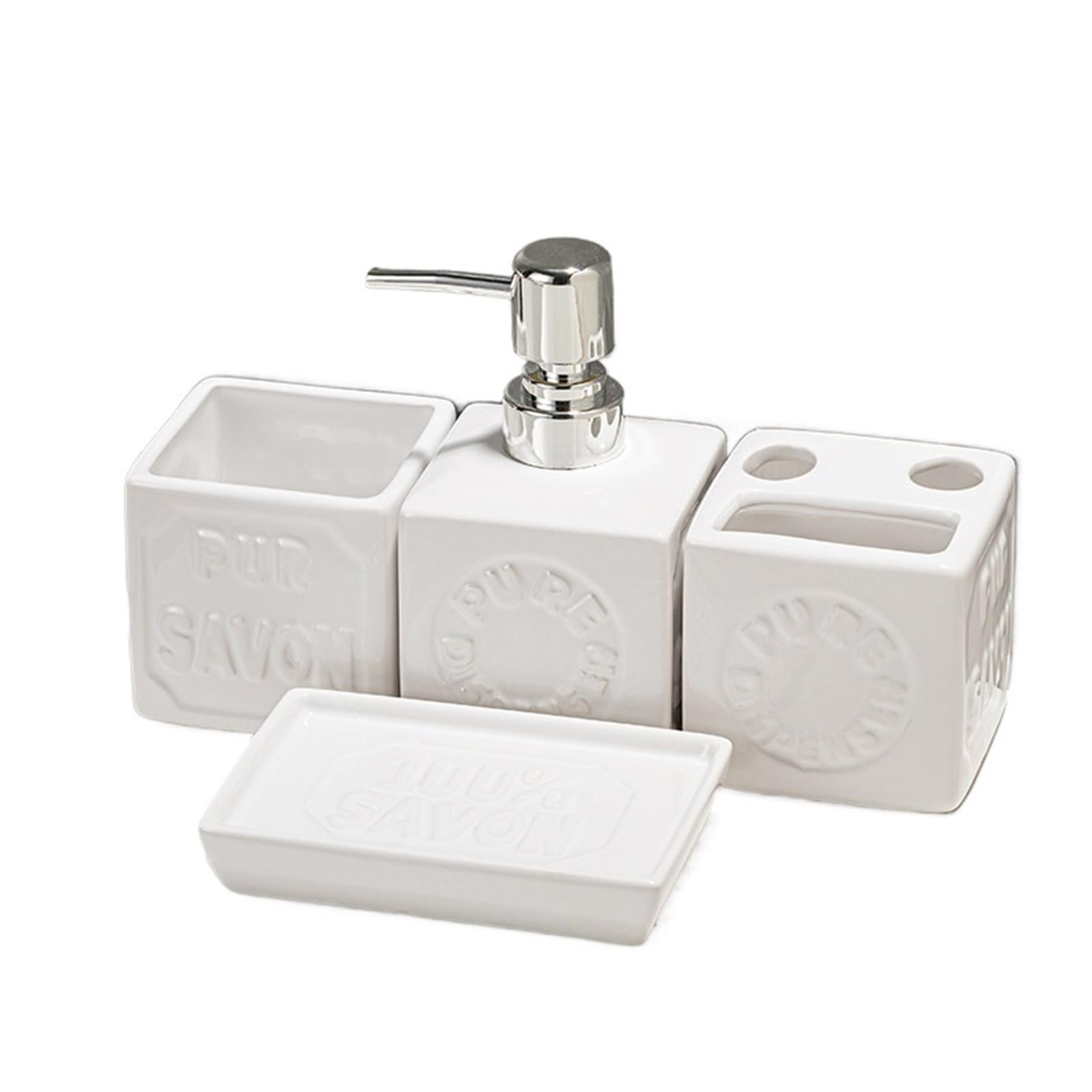 Bathroom Soap Dispenser Set 4Pcs Bathroom Accessories Set, Sets Complete, Soap Dispenser, Toothbrush Holder, Mousewash Cup And Dish(White)