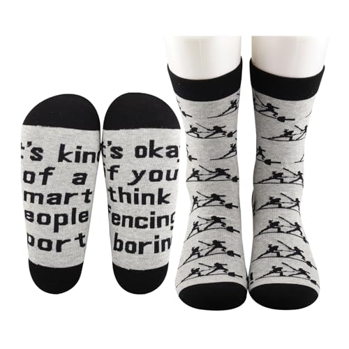 MEIKIUP 2 Pairs Fencing Sport Socks Funny Fencing Gifts for Fencers Coaches Gift for Swordplay Fans Fencing Novelty Crew Socks (UK, Numeric, 10.5, 11, Regular, Regular, Fencing Socks-UK)