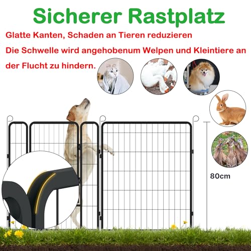 XMTECH 6-teilig Welpenlaufstall Freilaufgehege Hundelaufstall 80cm hoch, Welpenauslauf mit 1 Türen & 5X Erdanker, flexibel und faltbar, Welpengitter für Wohnung & Garten