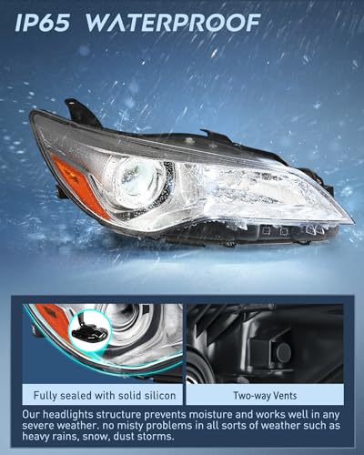 Image of Nilight Headlight Assembly Compatible with 2015 2016 2017 LE SE XLE Toyota Camry Headlamps Replacement Chrome Housing Amber Reflector Clear Lens Driver and Passenger Side