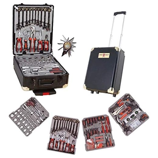 Swiss Fuerza 356 Herramientas Aluminio Maleta con relleno Herramientas Profesional, 4 niveles, mango telescópico