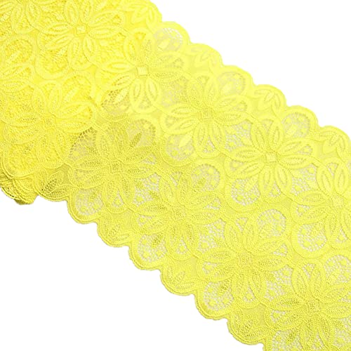 5 Yards Width 7 Inch Vintage Oval Pattern Stretch Lace Trim Fabric Elastic Lace Flowers Ribbon For Garment Craft Embellishment Wedding Garters Baby Shower Table Decorations (Yellow) #TOP5