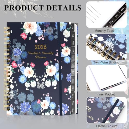Image of Planner 2026 A5 Weekly Spiral Hardcover Floral Diary Organizer