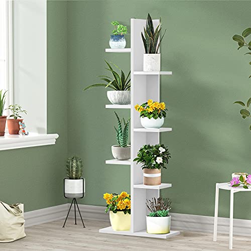 Giantex 7-Tier Bookshelf, Multipurpose Storage Shelf Space-Saving Bookcase Wood Display Shelf Stand For Books Photos Artwork, Pot Plant, Storage Holder Rack W/ 8 Open Well-Arranged Shelves, White #TOP7