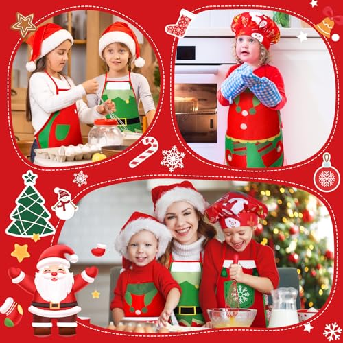 Newcotte Conjunto de 16 peças de avental de elfo de Natal e chapéu de chef ajustável infantil aventa