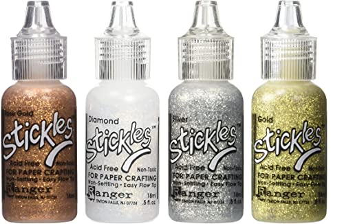 Stickles Glitter Colors - Rose Gold Diamond Silver & Gold - 4 Item Bundle