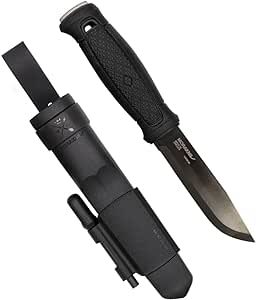 Morakniv Garberg Full Tang Fixed Blade Knife with Carbon Steel Blade with Survival Kit, Black, 4.3 Inch