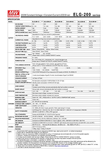 MW Mean Well ELG-200-54A 54V 3.72A 200.88W Single Output Switching LED Power Supply with PFC