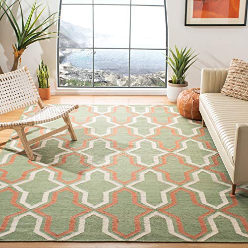 Safavieh Contemporary Indoor Flatweave Rectangle Area Rug, Dhurrie Collection, DHU559, in Green / Rust