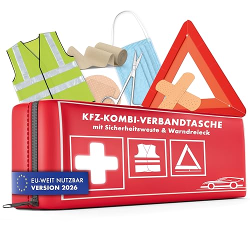 WALSER KFZ Verbandstasche 2026 StVO konform, 3in1 Auto Erste Hilfe Set mit...