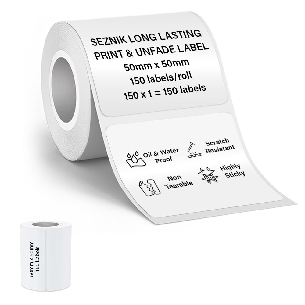 Seznik Waterproof, Non-Tearable, Sticky Thermal Lables, Label Roll, 2 inch Adhesive Thermal Labels for Label Printers (50mmx50mm - 150 Lables)-image-27