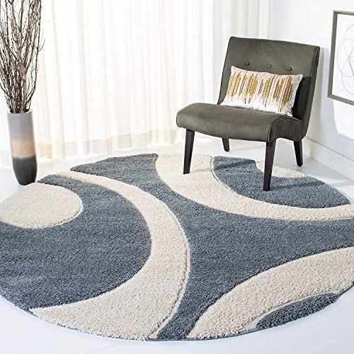 Image of Round Shaggy Fur Rugs and Carpet for Bedroom, Living Room (8x8 Feet Round, Slate Grey,Ivory)