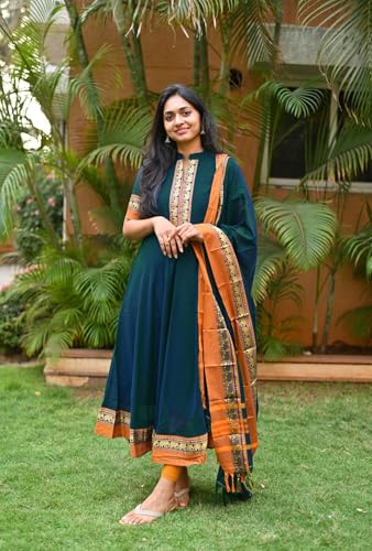 Image of GoSriKi Women's Rayon Viscose Solid Anarkali Kurta with Dupatta