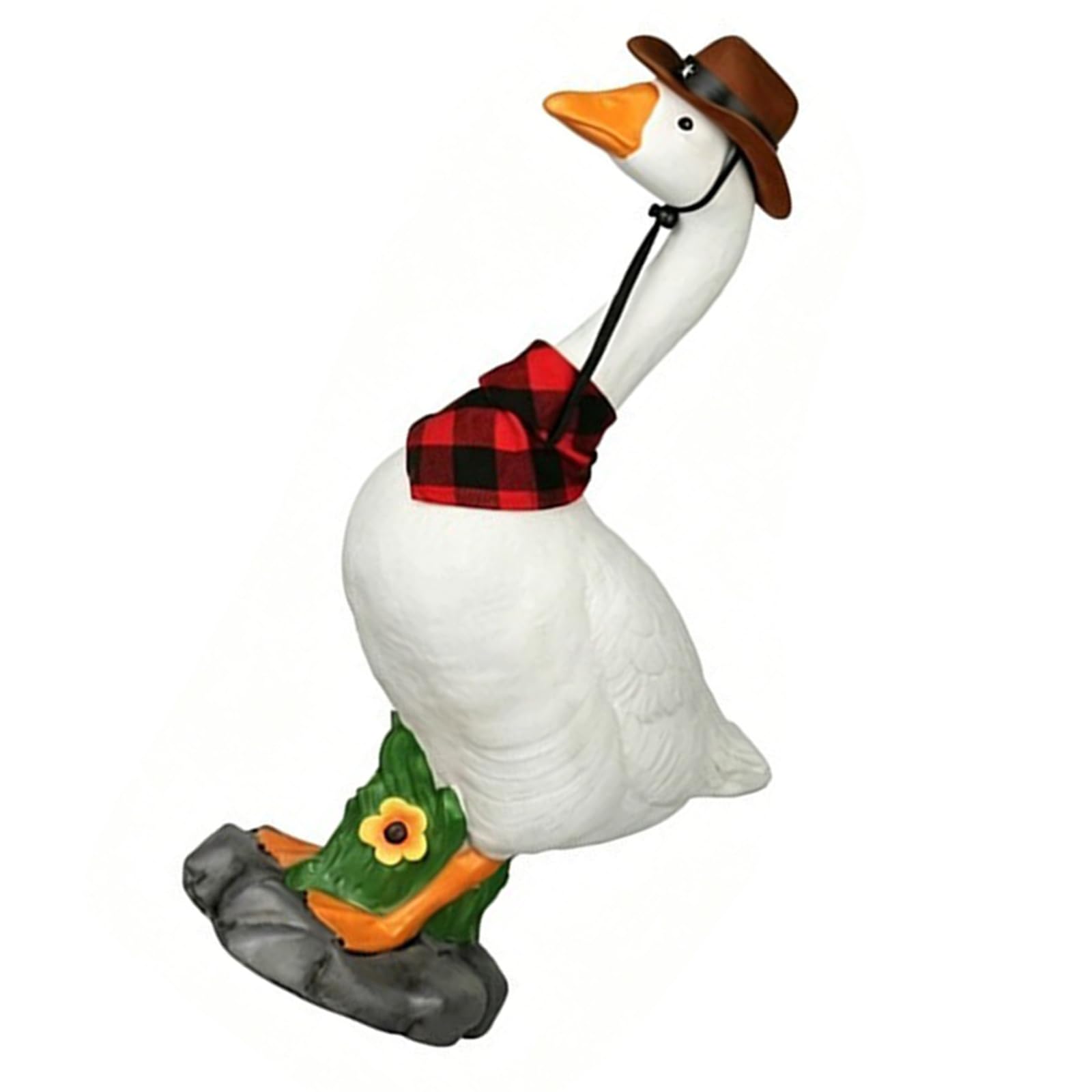 Resina ornamentale oca bianca con cappello cowboy per portico | Oca decorativa da giardino 14 pollici, regalo di inaugurazione della casa; scultura realistica da fattoria
