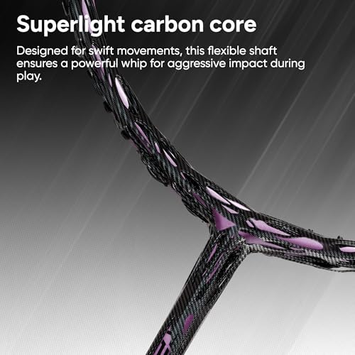 Image of Hundred Nitrix 10 Badminton Racket (Strung) | Carbon Fiber Frame | Head-Heavy Attacking Racket | Flexible Shaft for Powerful Smashes | Max Tension 30 lbs | Full Cover Included