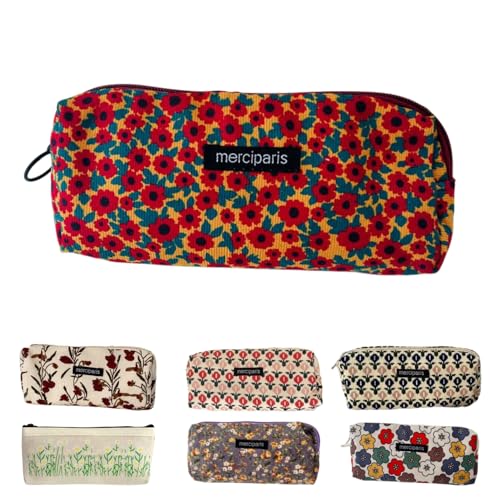 Image of Flower Prints Pencil Pen Pouch Purse Bag Cosmetic Case Organizer Soft Cotton Canvas (H)