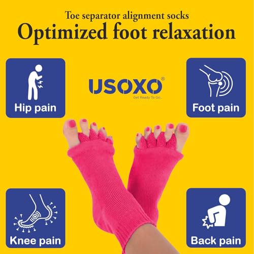Image of Foot Alignment Socks I Cotton Finger Toe Separator I Easing Bunion Hammertoe and Arthritis Pain Relief I Improving Posture & Increasing Flexibility I Free Size for Office Yoga Men & Women (Pink)