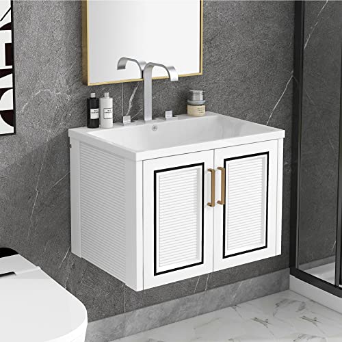 Winusual Bathroom Vanity With Sink, Bathroom Storage Cabinet With Shutter Doors And Drawers, Modern Bathroom Cabinet Basin Vessel Sink Set For Bathroom (24 Inch, White/Shutter) #TOP25
