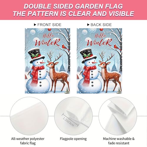 Image of BlissYard Garden Flag Snowman Deer Forest Winter 12x18 Inch Polyester