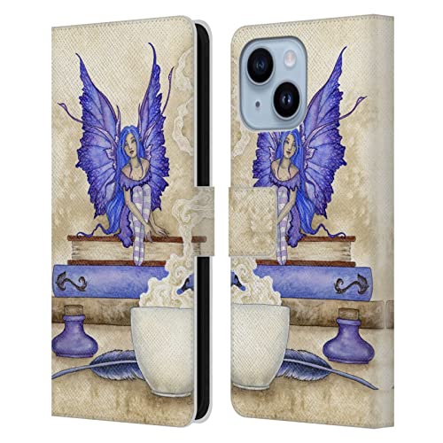 Étui portefeuille iPhone 14 Plus Amy Brown design art fantasy lutin bleu en cuir protection