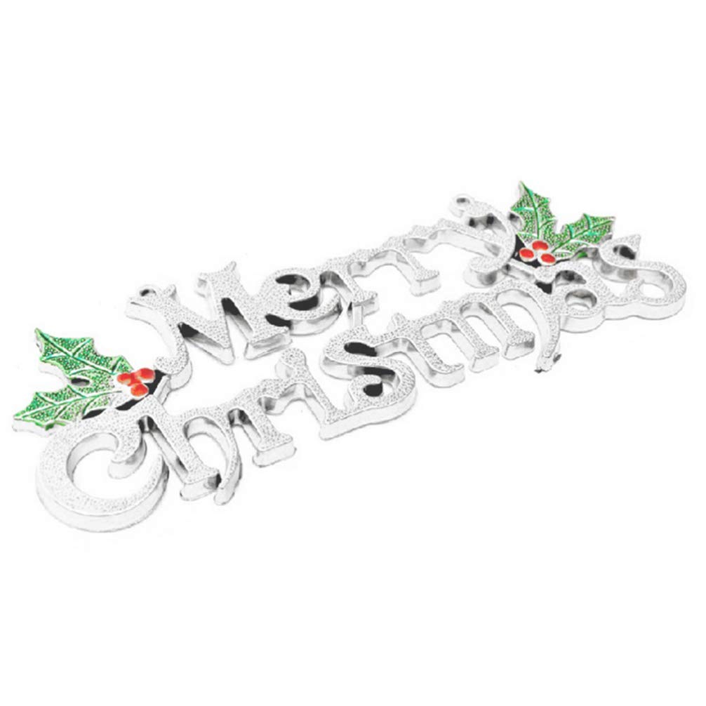 TOYANDONA Merry Christmas Sign,19cm Christmas Tree Wreath Decoration for Xmas Door Wall Hanging Ornament (Silver) - Image 2