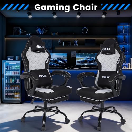Image of Gaming Chair, Ergonomic Computer Chair with Footrest and Lumbar Support, Height Adjustable Office Chair with 360 Swivel Seat and Headrest (Black)