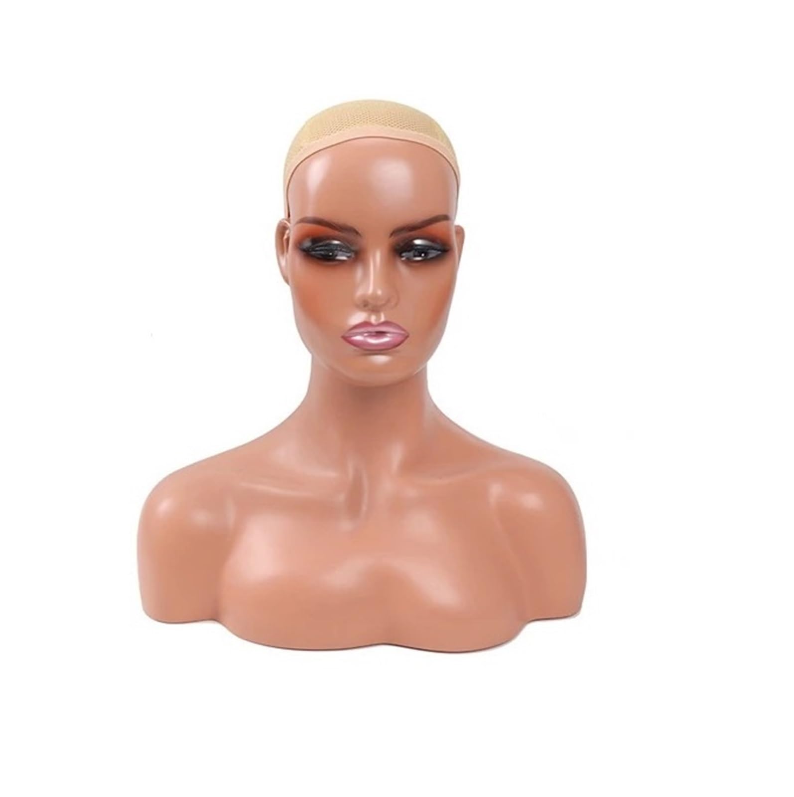 Fonfou Women's Silverlipsdarkbeige 4Pcs/Box Realistic Mannequin Head With Shoulders African Wig Display Model Dark Brown Doll For Hat Glasses(Silverlipsdarkbeige)