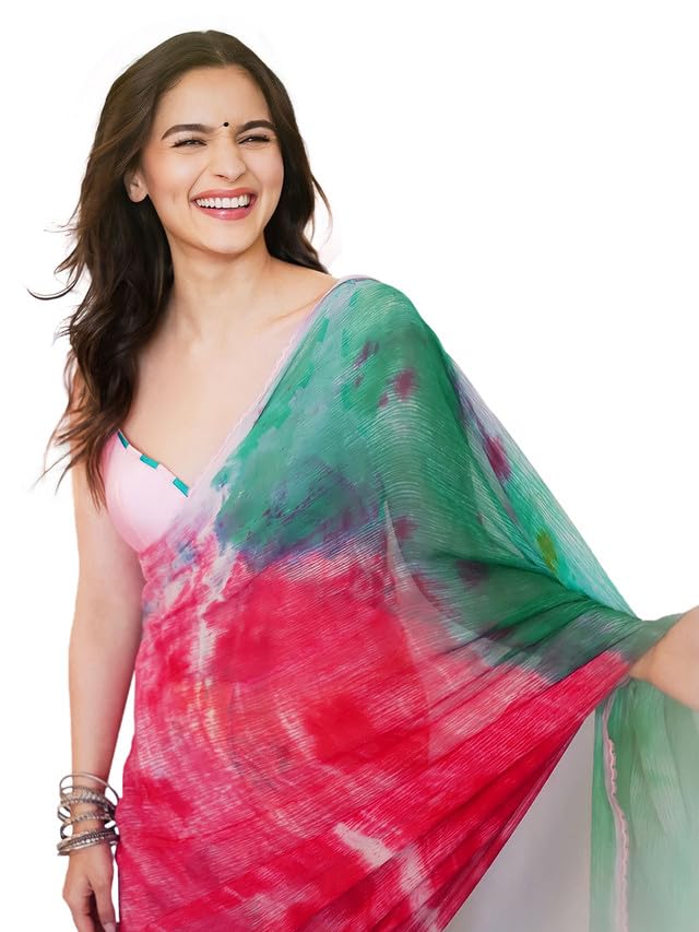 SatraniWomen's georgette Printed & lace work Alia Bhatt saree with Unstitched Blouse Piece (3192S3185N_Multi6)