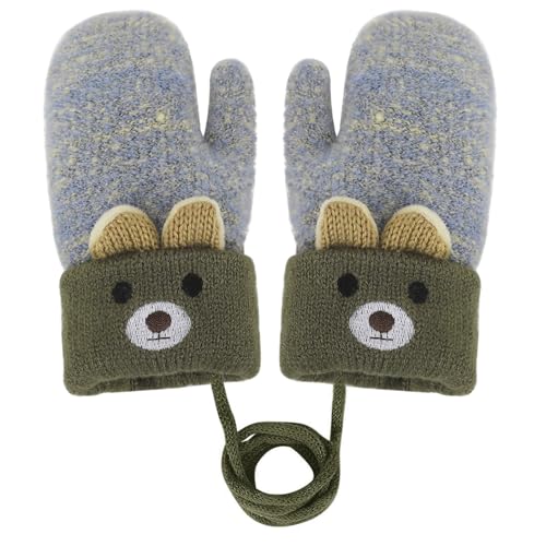Toddler Baby Knitted Winter Gloves Cable Mittens Cute Cartoon Bear Kids Boys Girls Thermal Thick Fleece Lined Gloves Wool Warm Knit Snow Ski Cold Weather Gloves Children with String Age 0-3Y