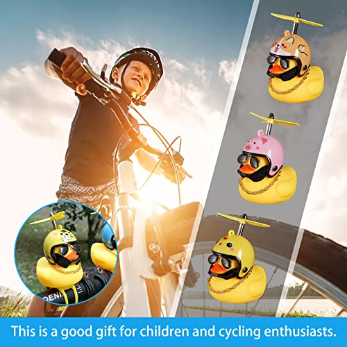 Videopup 3 Pieces Duck Bike Bell, Duck Bike Ornaments With Propeller Helmet,Bicycle Accessories Suit Cool Glasses And Necklace,Children's Rubber Duck Fun Toy(Chicken+Dog+Pig) #TOP7