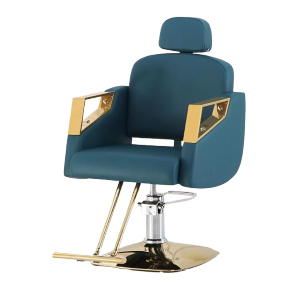 IBOWZ Silla de peluquería Silla de Peluquero con Bomba hidráulica, Silla de peluquería de Cuero PU con Pedal, chasis Cuadrado para barbería, Muebles de salón, Bronce