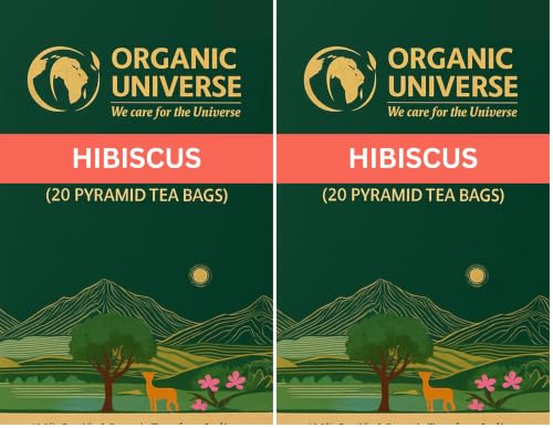 Image of ORGANIC UNIVERSE Premium Organic Hibiscus Tea I Whole Leaf Tea | 20 Pyramid Herbal Tea Bags | Caffeine Free | 100% Organic Ingredients (Pack of 2)