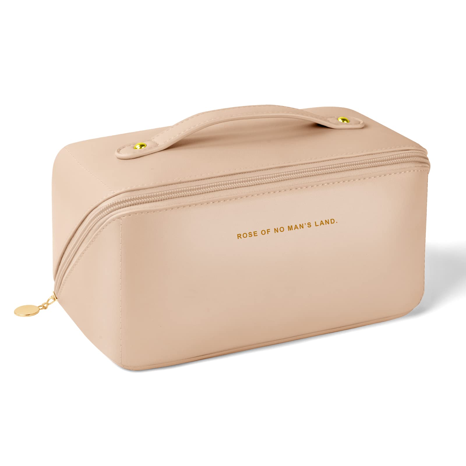 Aucuu Bolsa de Cosméticos de Viaje de Gran Capacidad, Bolsa de Maquillaje de PU de Primera Calidad, Bolsa de Lavado de Viaje， Multifuncional y Portátil de Viaje con Asa y Cremallera（Rosa）
