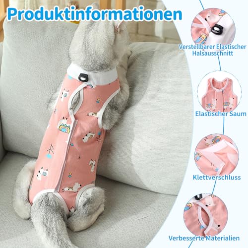 DOINEUFL 2 Stück Katzenbody nach Operationen, Antileckend Katzenbody, Baby-Baumwollmaterial Katzen Kleidung für Sterilisation, Entwöhnung & bei Hautkrankheiten (M, Alpaka + Löwe)