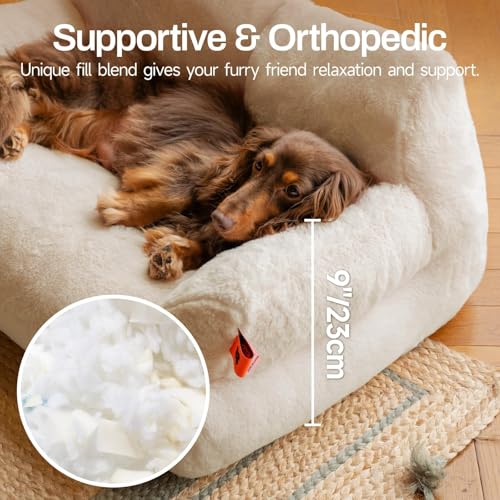 MEWOOFUN groß Katzenbett kleines Hundesofa Flauschig und waschbar Katzensofa Hundebett für Katzen, weich Katzenbett katzencouch mit Rutschfester Unterseite, weiß 66x48cm