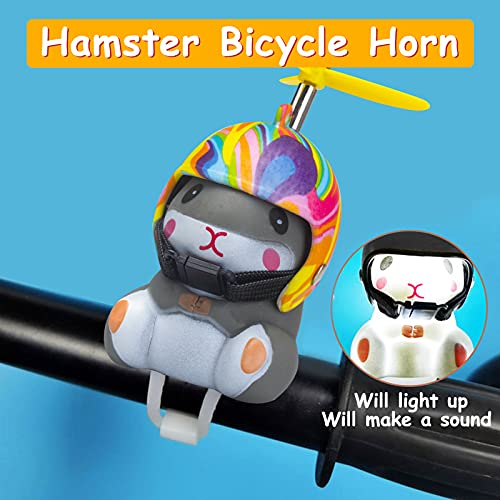 Image of wonuu Duck Bike Bell with Light and Helmet Cute Hamster Bicycle Horn, Dashboard Decoration Hamster Toy Motorcycle Bike Bells Rubber Duck Car Dashboard Decorations (Rainbow-Hamster)