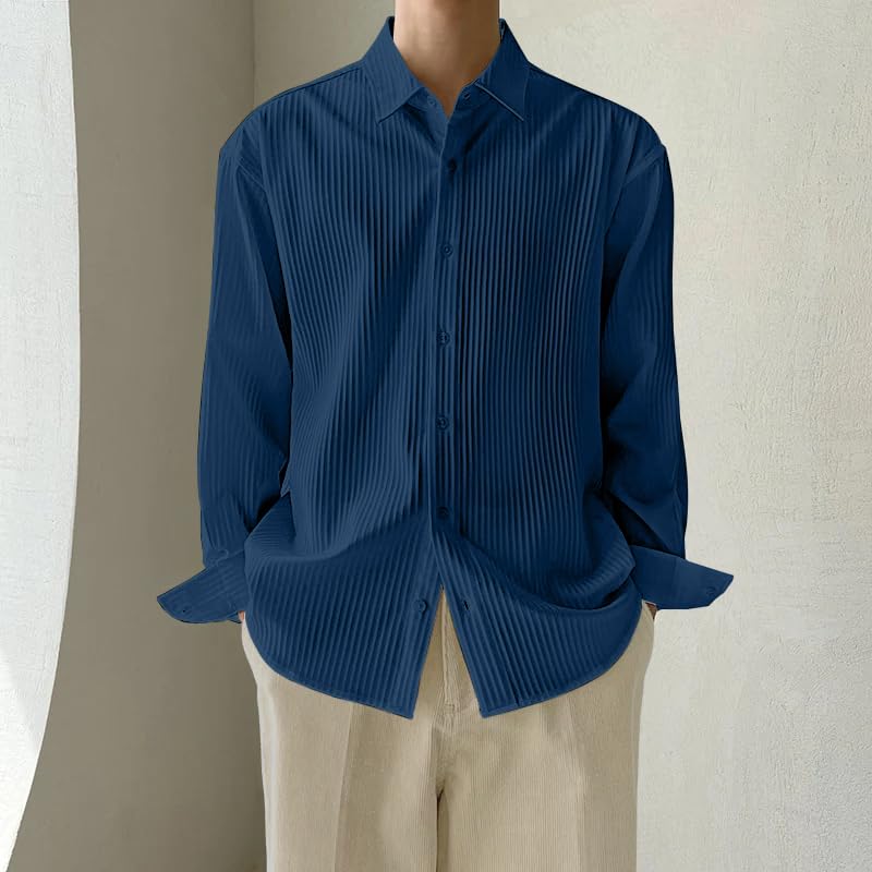 Image of GRECIILOOKS Men's Formal Button Down Shirt - Slim Fit Polycotton Shirt's for Men | Textured Full Sleeve| Business & Meeting Ready (Available in Plus Size)