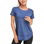 Women's Short Sleeve Workout Shirts Crewneck Sports Yoga Running Dry Fit Tops Side Split Tee