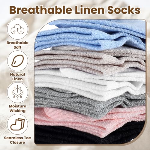 Image of Mepase 6 Pairs Flax Linen Ankle Socks for Women Men 88% Organic Thin Breathable Mesh Low Cut Quick Dry Moisture Wicking Socks