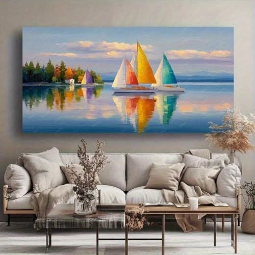 Toile voiliers moderne d'art mural 75x150cm pour salon contemporain