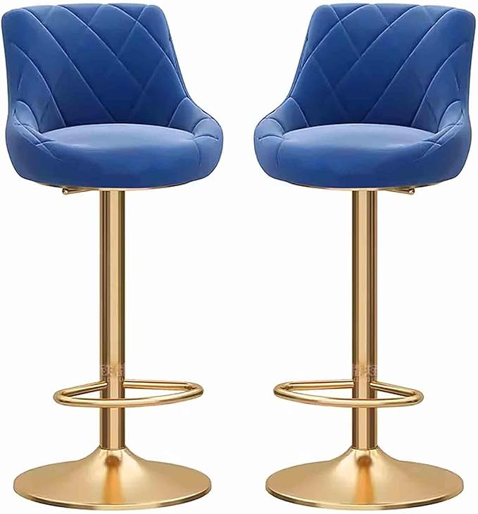 Velvet Bar Stools, Set of 2, 360 Degree Rotating High Stools with