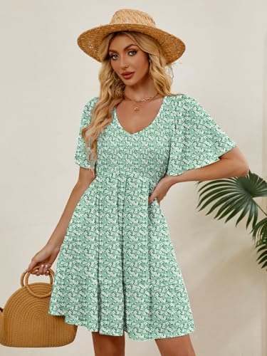 Image of UEAL Womens Cute Floral Smocked V Neck Flutter Sleeve Sundress with Pockets Casual Spring Summer Dresses for Women 2026