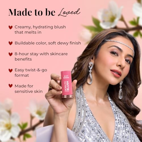 Image of Just Herbs Dewy Glow Blush Stick with Shea Butter & Cica for Eyes Cheeks and Lips For Women