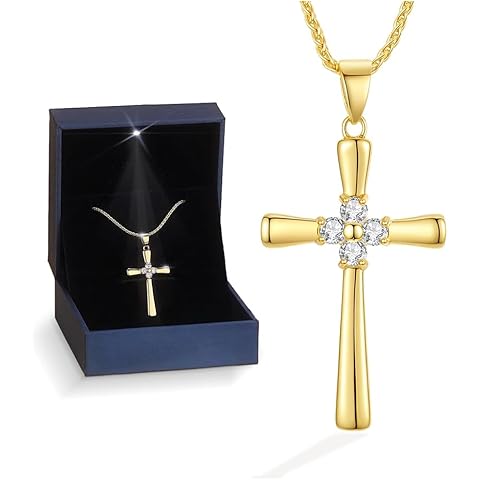 Gold Moissanite Cross Necklace for Women Wife in Light-Up Gift Box,Love Card - Women Anniversary Birthday Gifts Ideas for Wife Her Girlfriend, Christian Cross Chain Jewelry 1CT (18K Real Gold Filled)