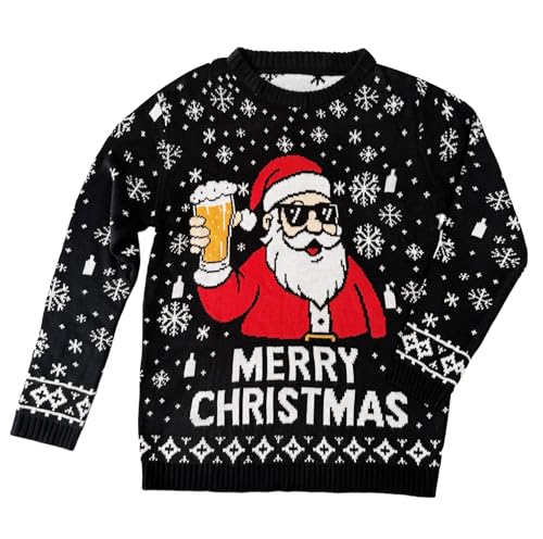 Ugly Christmas Sweater Men: Funny Snowflake Santa Hilarious Xmas Claus Soft Pullover Long Sleeve Knitted Sweaters3